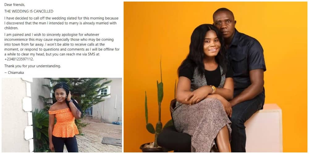 Lady pens a painful note as she cancels her wedding after finding out that her man has a wife and kids.