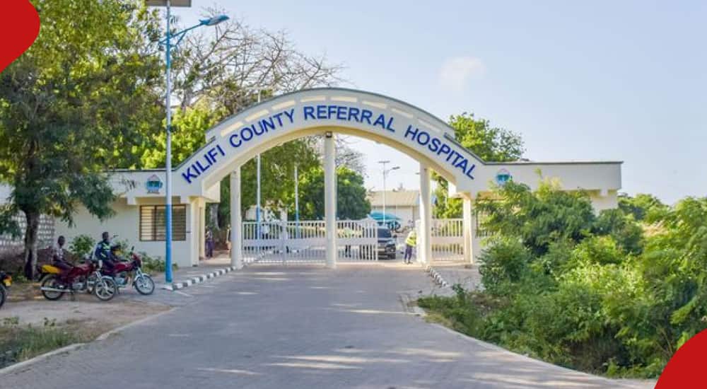 The entrance at Kilifi County Referral Hospital.