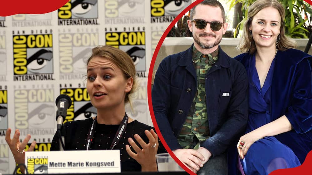 Mette Marie Kongsved attends the Bold Voice of Contemporary Horror Panel (L). Elijah Wood and Mette-Marie Kongsved in the front row (R)