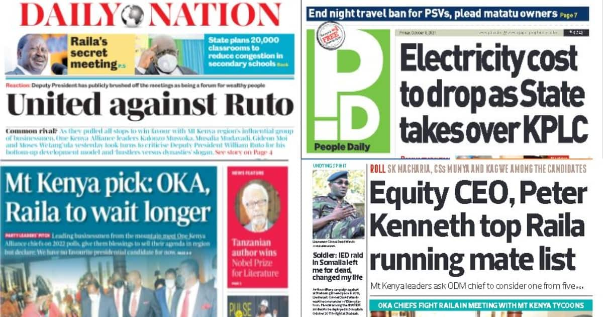 Kenyan Newspapers Review For October 8: Mt Kenya Tycoons Shortlist 6 ...