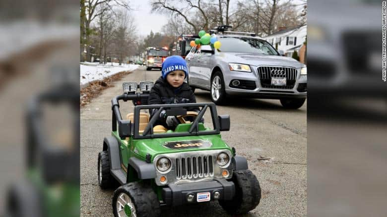 Sweet moment as 3-year-old boy with rare disease gets parade for his birthday