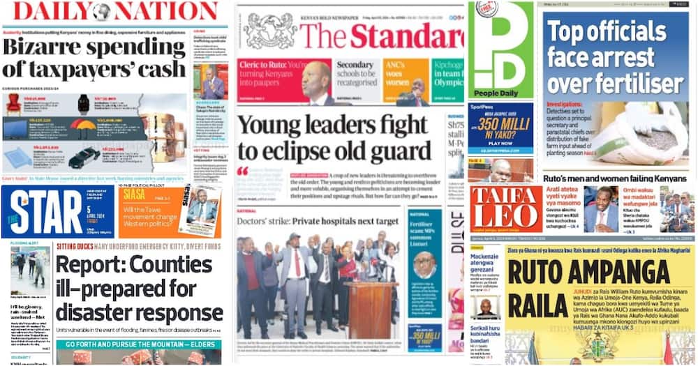 Kenyan newspaper headlines on Friday, April 5.