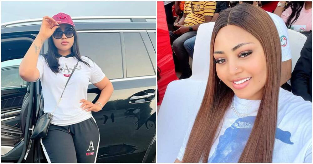 Regina Daniels showed off her flawless skin in a night gown. Photo: @reginadaniels.