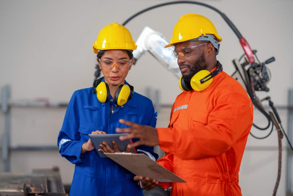 A female and male quality control engineers