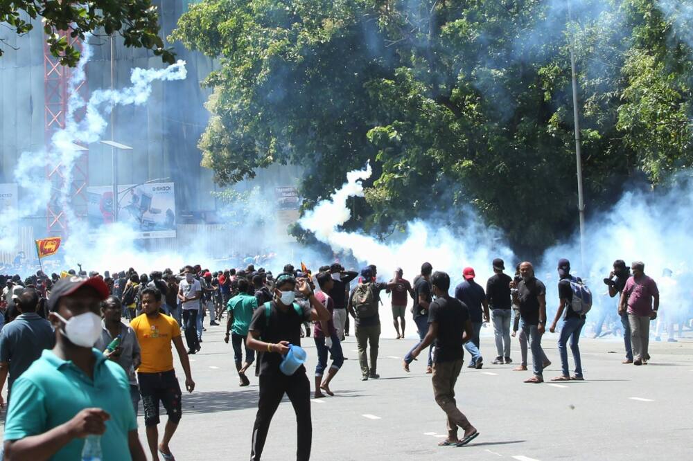 Dozens of protesters were hospitalised with difficulty breathing after heavy tear gas barrages in Colombo