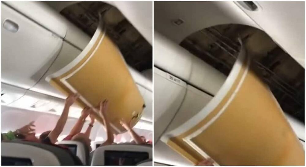 Collapsed airplane ceiling.