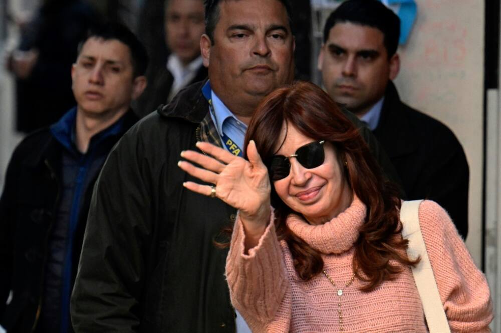 Argentine Vice President Cristina Kirchner greets supporters outside her residence in Buenos Aires, on September 2, 2022 after a man tried to shoot her