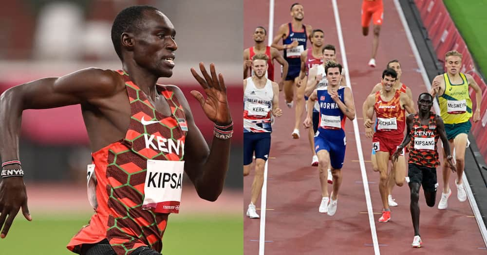 Kenya's Abel Kipsang (2R) wins the men's 1500m semi-finals during the Tokyo 2020 Olympic Games at the Olympic Stadium in Tokyo on August 5, 2021. (Photo by Javier SORIANO / AFP) (Photo by JAVIER SORIANO/AFP via Getty Images).