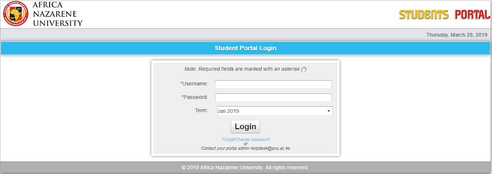 Africa Nazarene student portal