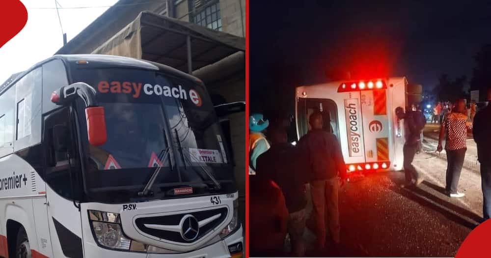 Collage of Easy Coach bus, and the accident scene at Mamboleo in Kisumu.
