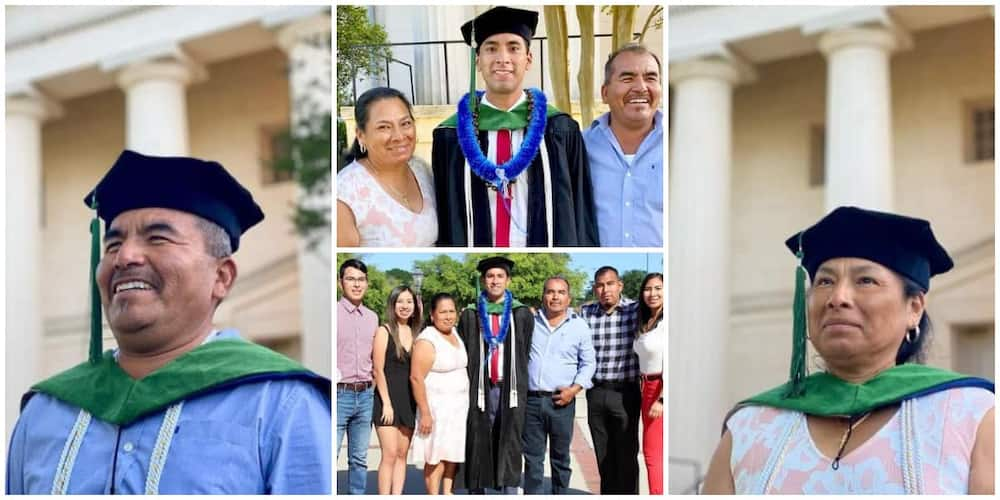 Reactions as a man asked his parents to wear his academic cap as he praised them for sending him to a US university. Photo:@captain_emerica.