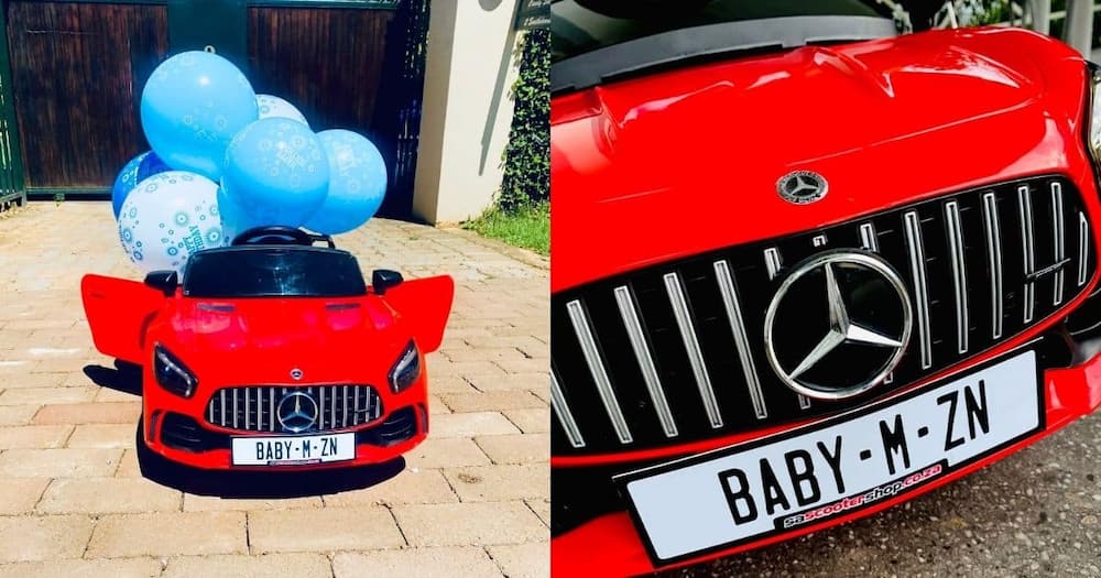 Cute baby, turns 1, new car, Mercedes-Benz ride-on car
