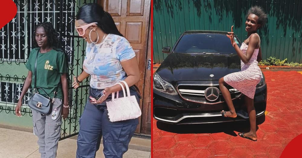 Dem wa Facebook (l) with socialite Amber Ray, the content creator (r) posing next to a Mercedes Benz.