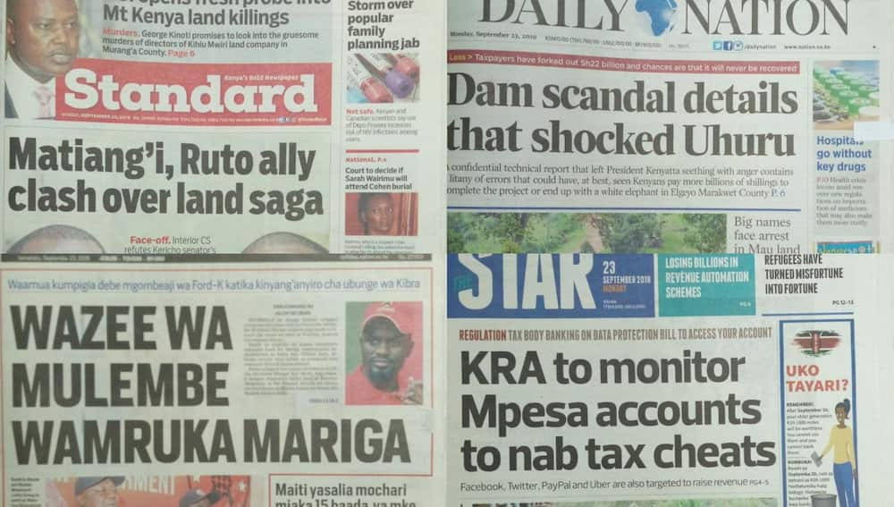 Magazeti ya Kenya Jumatatu, Septemba 23