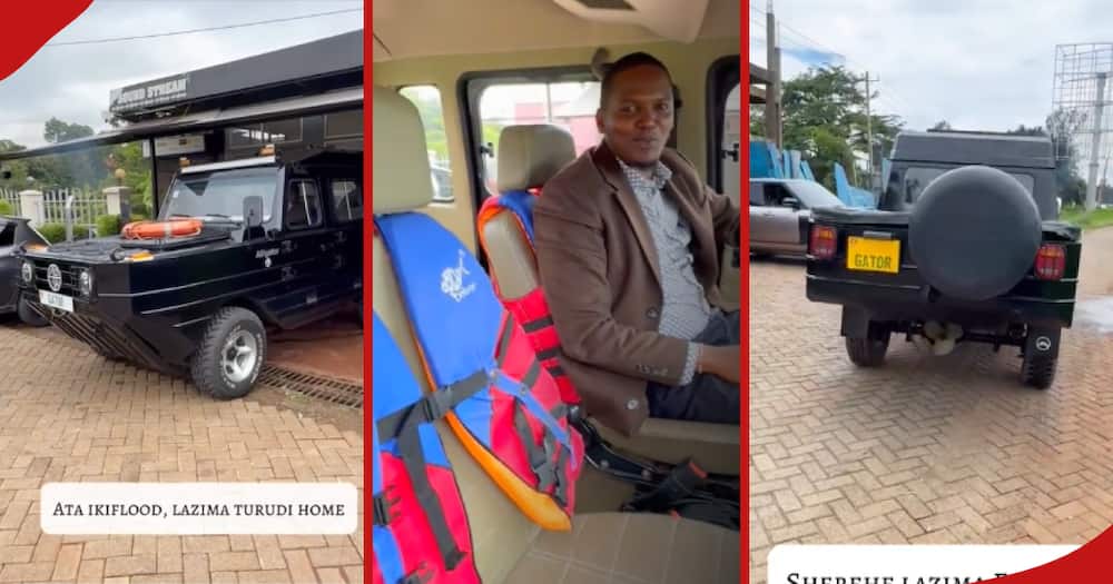 Allan Chesang has showed off a vehicle he owns that can also operate as a boat in time of need