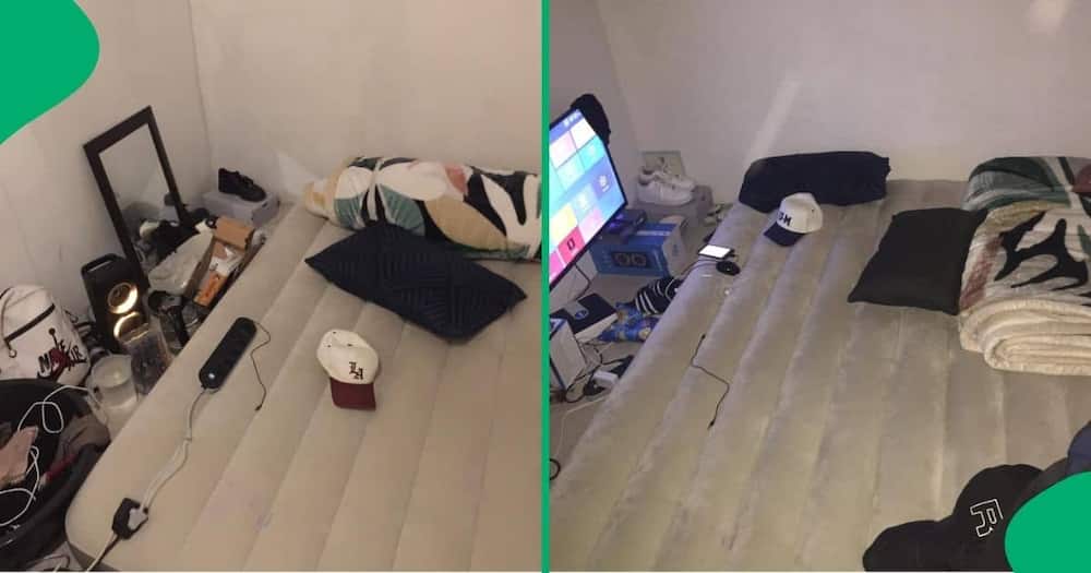 Young man shares pictures of his sleeping area.