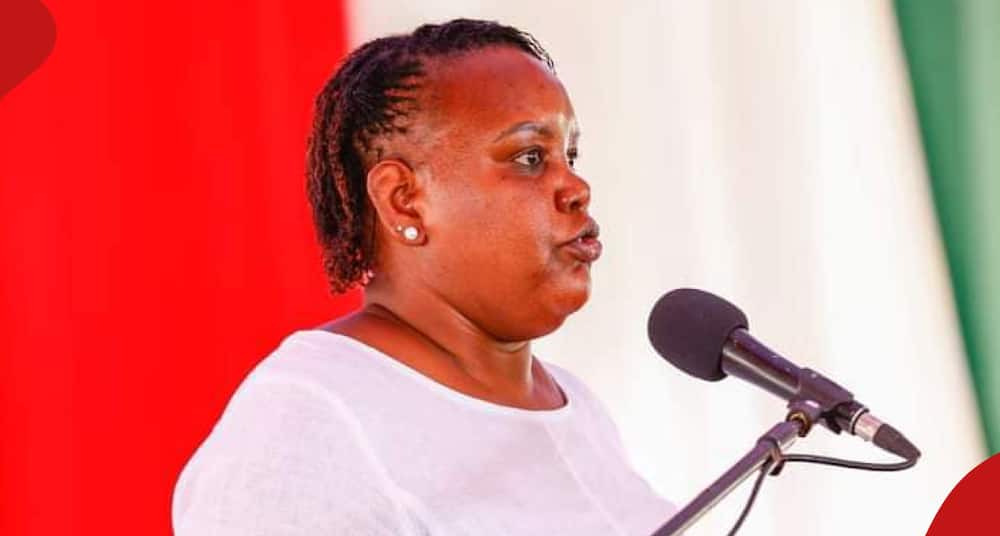 Florence Bore, Labour Cabinet Secretary speaking during a meeting in Naivasha.