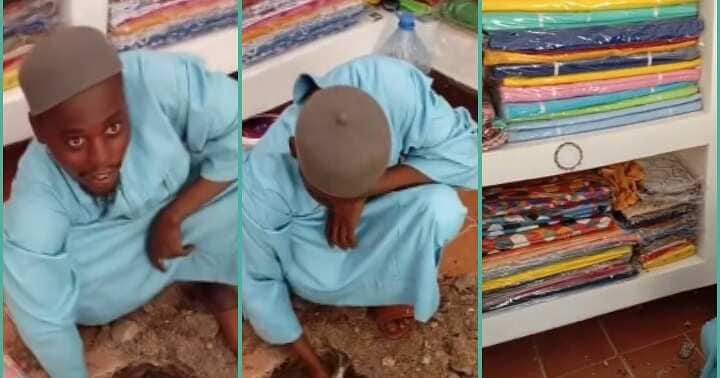 Nigerian man caught on camera burying fish inside hole in the shop