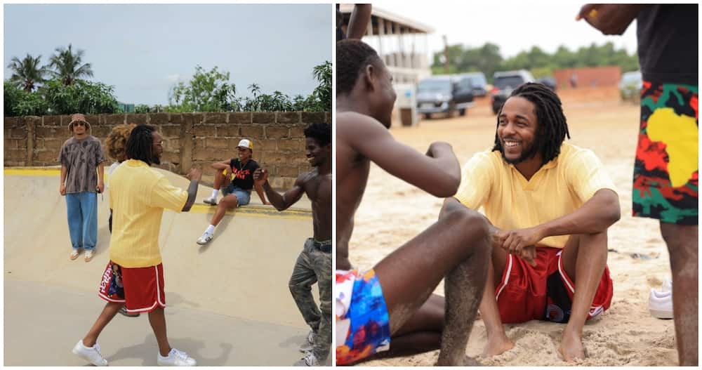 Kendrick Lamar playing street football with Ghanaians.