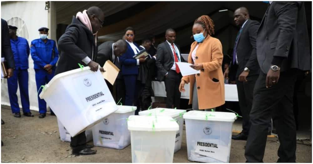 Scrutiny of the presidential election ballots. Photo: Capital FM.