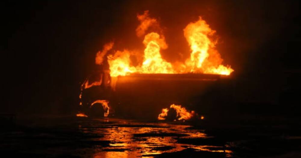 Another fuel tanker overturned but police block locals from siphoning fuel. Photo: Getty images.