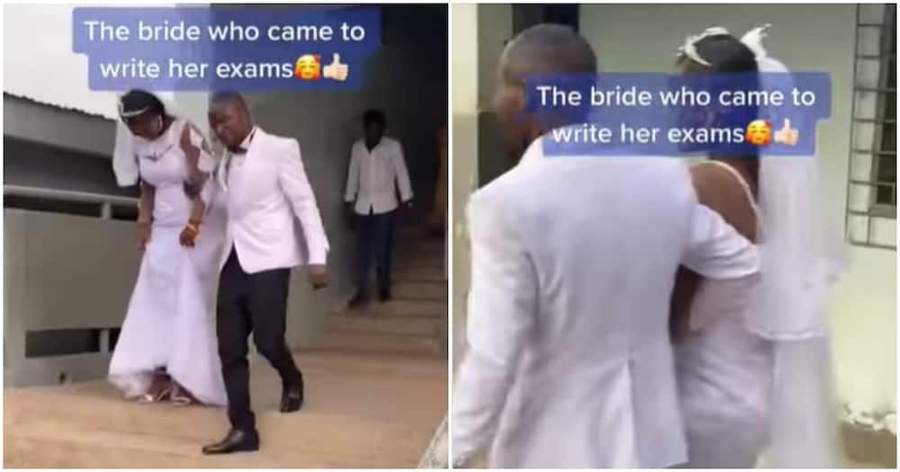 Ghanaian bride and her groom at the examination center