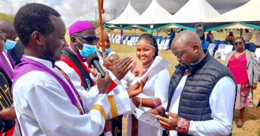 Naisula Lesuuda and hubby dedicate their daughter to God. Photo: Naisula Lesuuda.