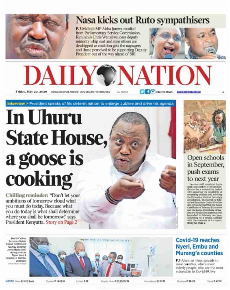 Kenyan newspapers review for May 29: Gov't freezes bank accounts of Ruto's key ally in Mt Kenya