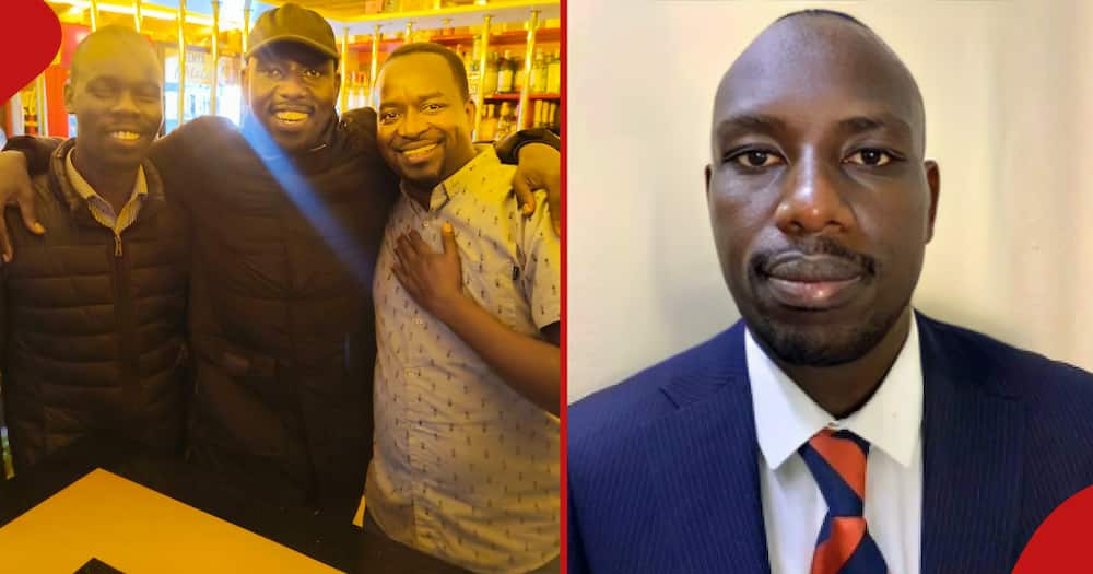 Enos Lagat (r) who was announced missing since last month was found safe and sound as he spent time with his friends (l).