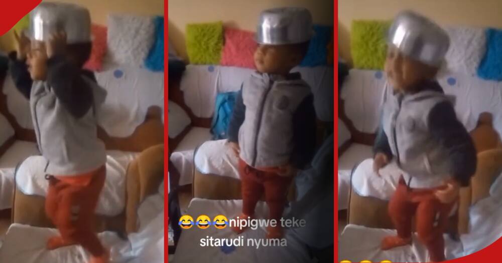 Young boy puts on sufuria on his head sings in hilarious video.
