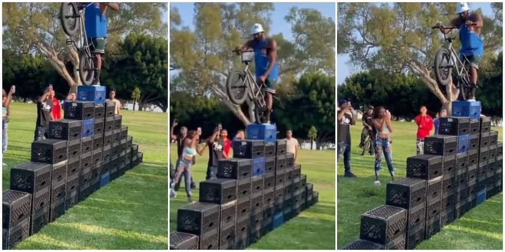 Reactions as man does crate challenge with bicycle, video goes viral.