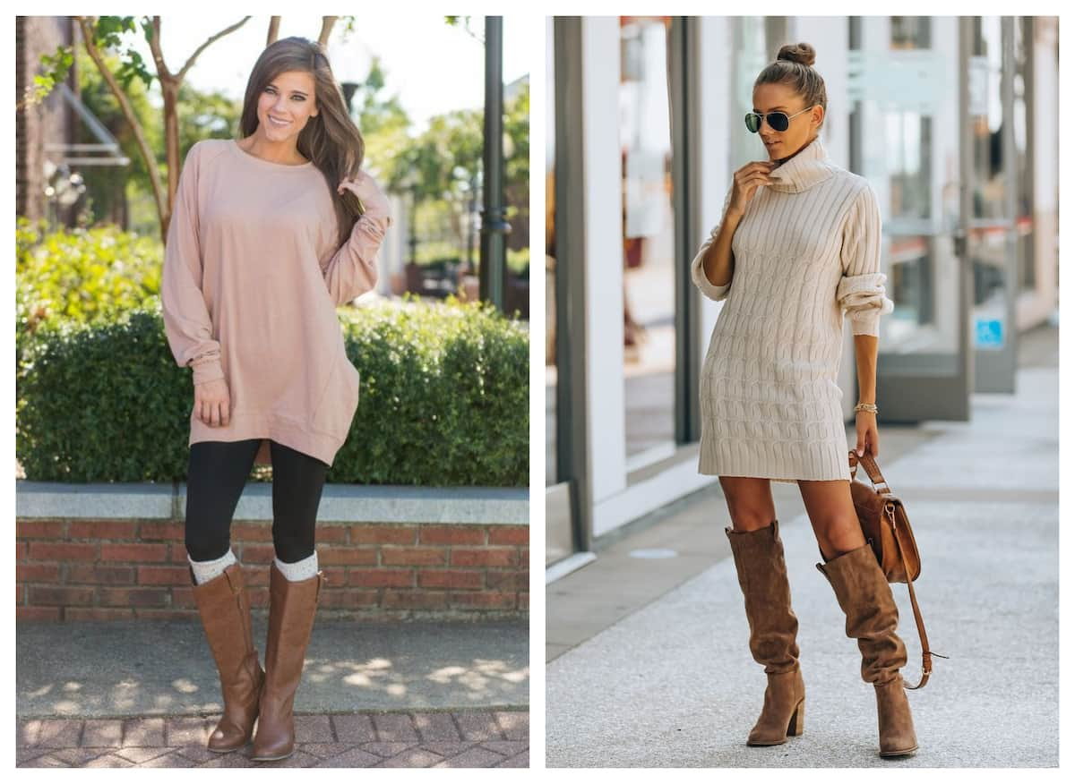 outfits to wear with brown knee high boots