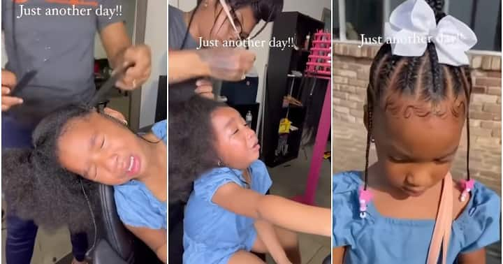 Little girl shows off fine hair.