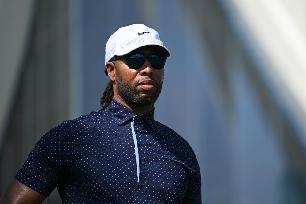 Amatuer, Larry Fitzgerald looks on from the 10th tee during Day Three of the Dubai Invitational at Dubai Creek Golf and Yacht Club.