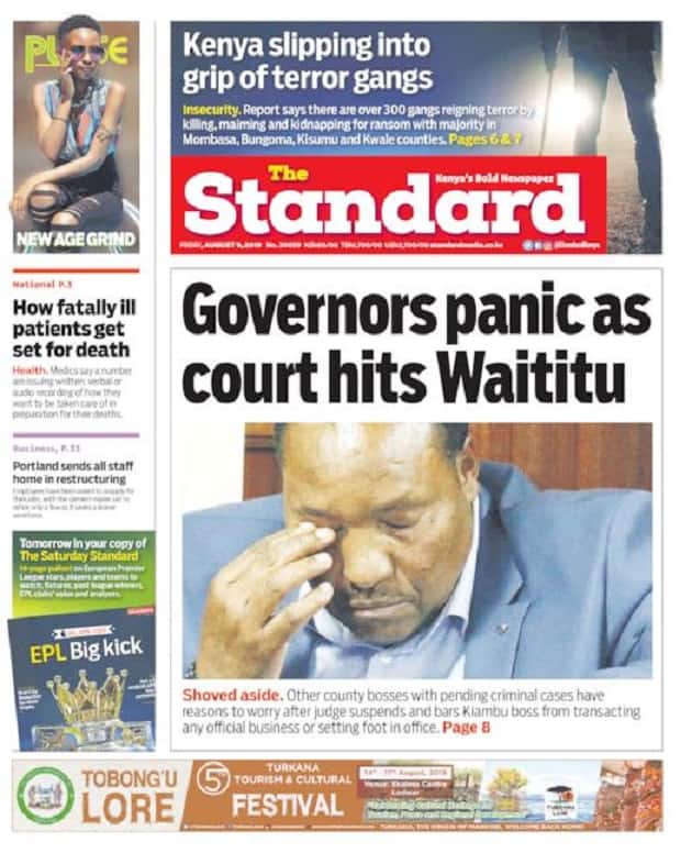 Kenyan newspapers review for August 9: City tycoon goes missing amid divorce case with estranged wife
