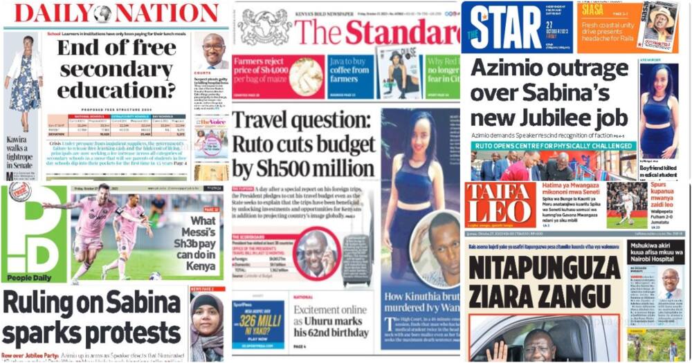 Kenyan newspaper headlines for Friday, October 27.