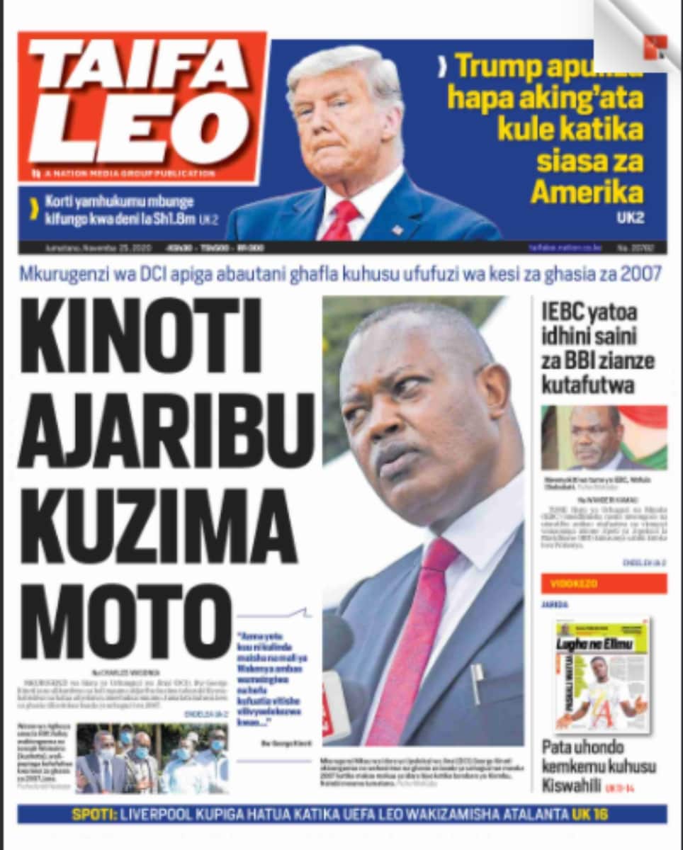 Kenyan newspapers review for November 25: BBI team drops 3 key proposals in push to build consensus ahead of referendum
