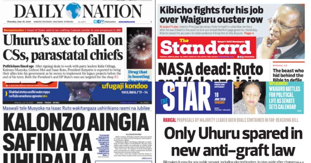 Kenyan newspapers review for June 18: Governor Ngilu, 4 others stare at an impeachment as MCAs begin signature collection