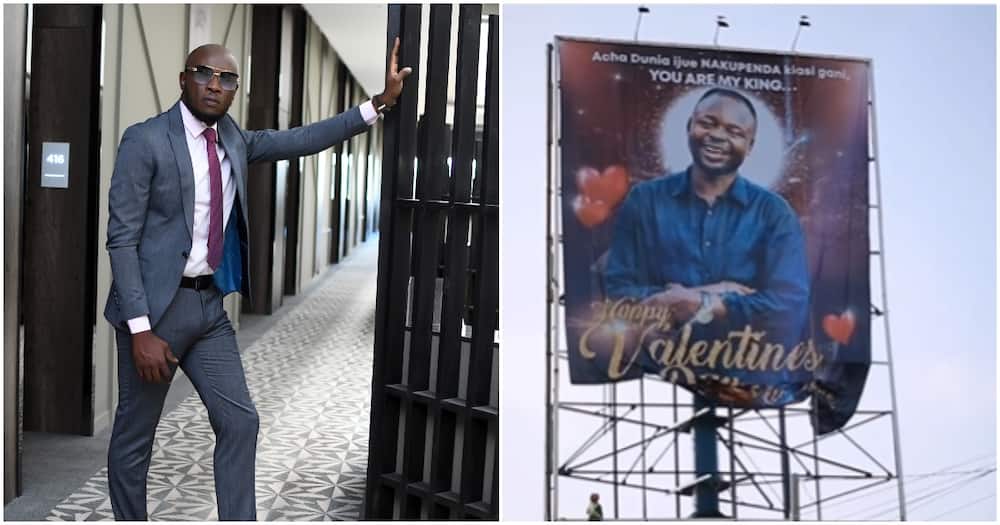 Daddy Owen impressed by woman who put up billboard to celebrate husband on Valentine's Day.