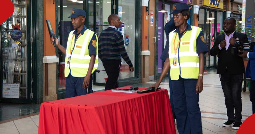 Private security guards guarding a shopping mall.