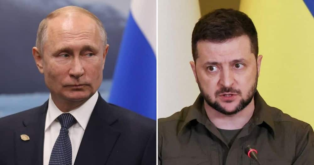 Ukrainian resident Volodymyr Zelensky (r) and his Russian counterpart Vladimir Putin.