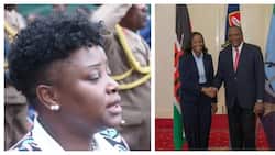 Kanze Dena Holds back Tears while Singing National Anthem During Uhuru Kenyatta's Farewell