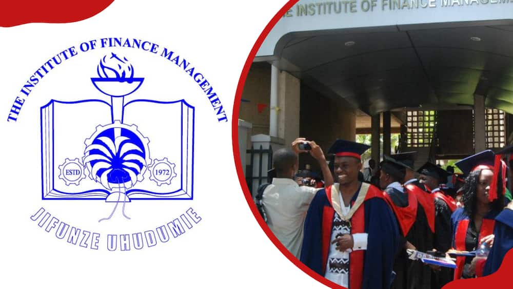 The Institute of Finance Management logo and IFM students on their graduation day
