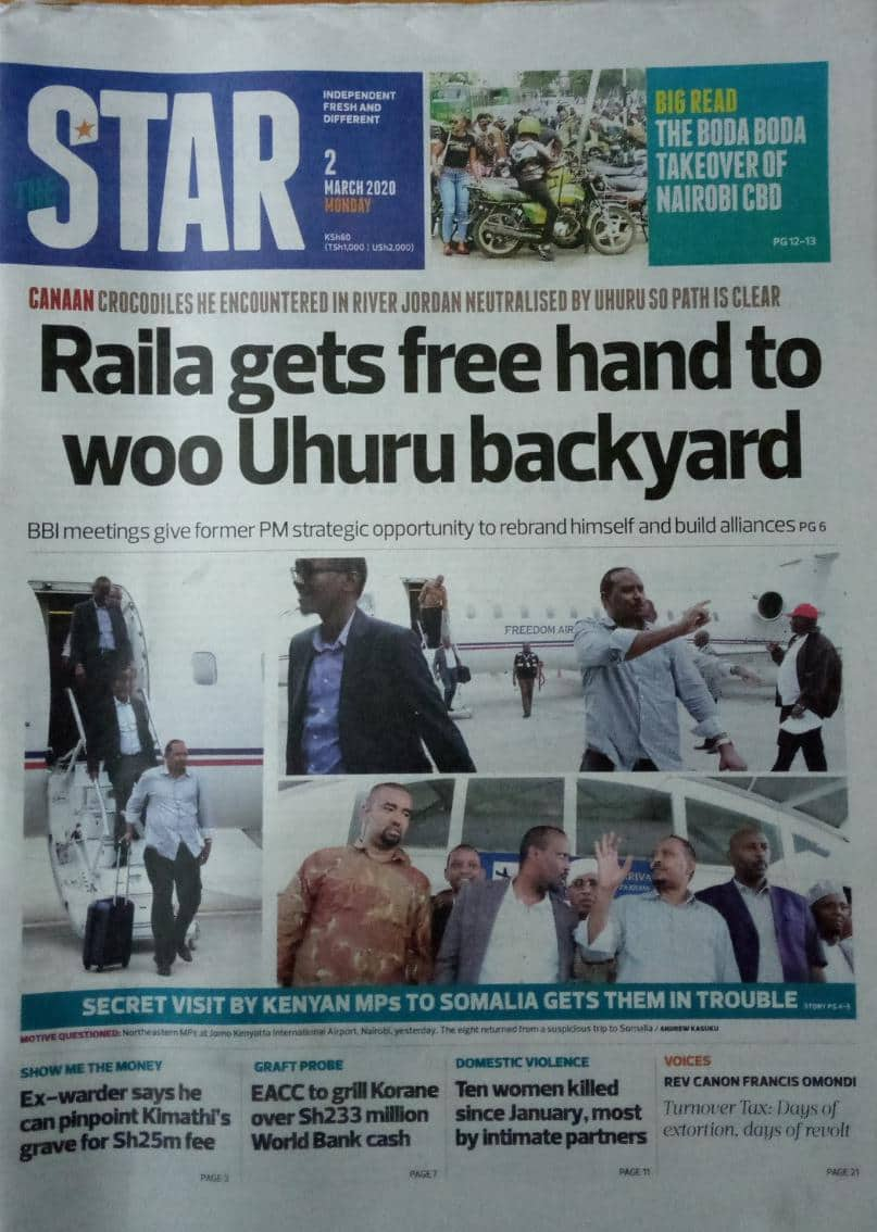 Kenyan newspapers review for March 2: 11 MPs on secret visit to Somalia stare at treason charges