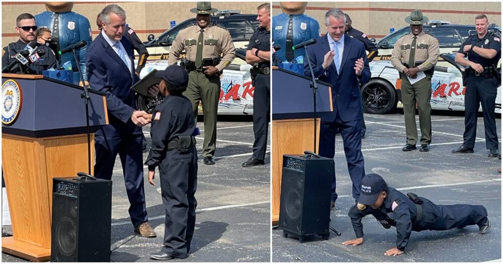 Reactions as 10-year-old black boy is sworn into the US FBI and SWAT team.
