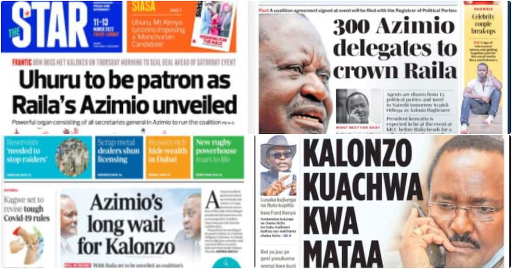 Kenyan Newspapers Review: Uhuru to Lead Raila's Coronation as Azimio Presidential Flagbearer, Chair Coalition