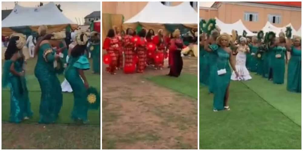 Nigerian Bride 'Scatters' Her Wedding with Choreographic Dance with Bridal Train, Video Causes Stir