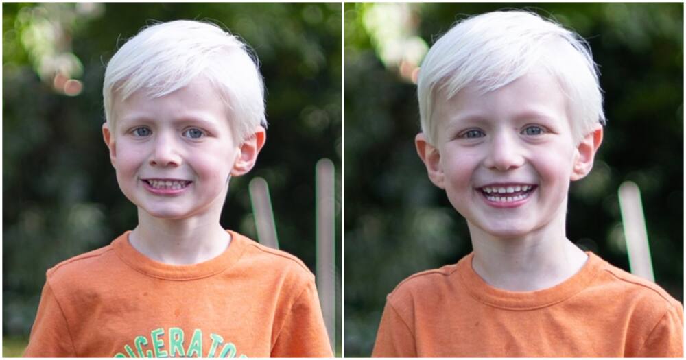 Adam Perry's younger son when told to smile (l) and when told poop (r).