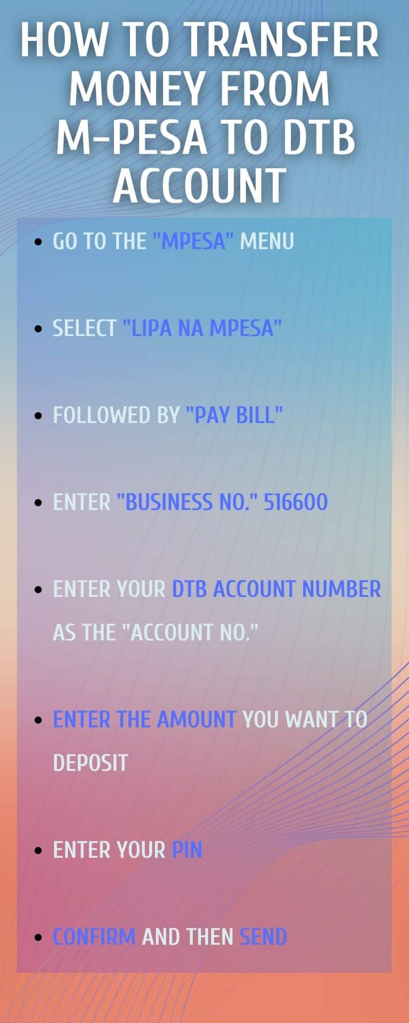 How to transfer money from M-Pesa to DTB account