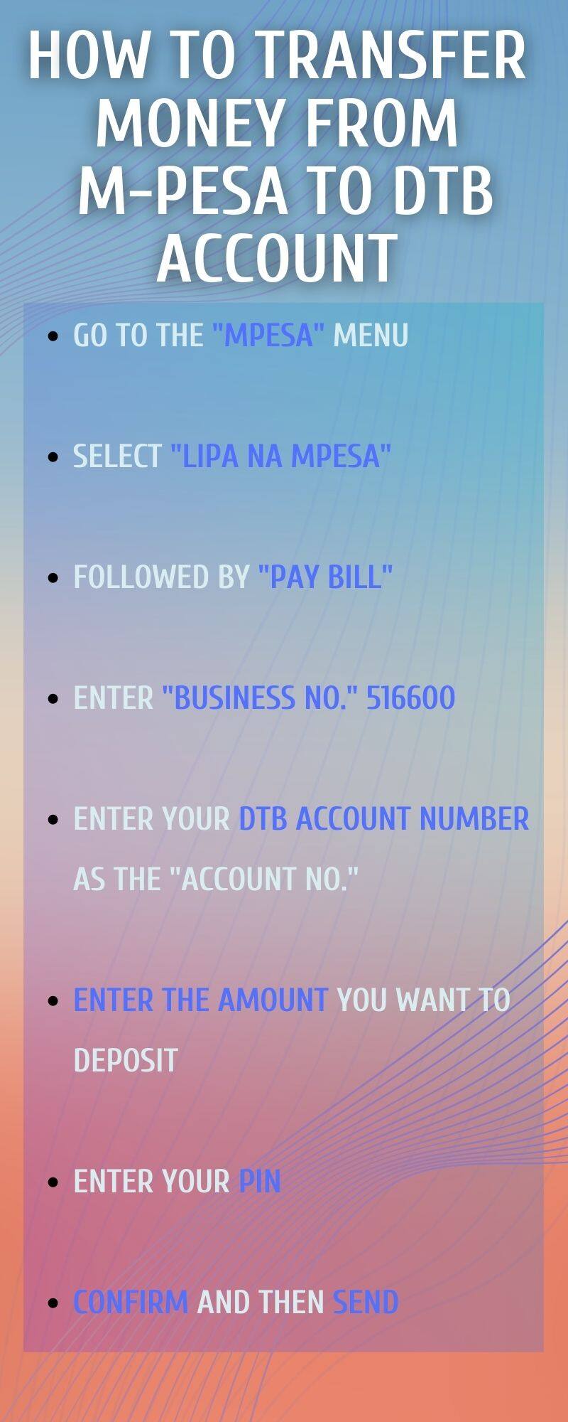 How to transfer money from M-Pesa to DTB account